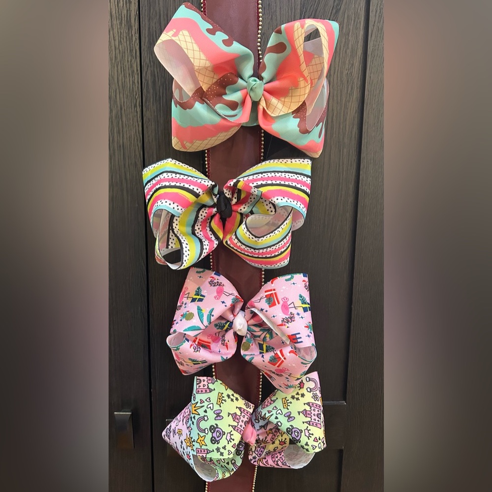 Girly Multicolored Patterned Hair Bow Clips - Unbranded